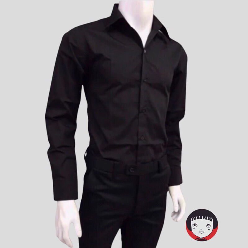 “ขายดีทรงสวย”เสื้อเชิ้ตสีดำแขนยาวผู้ชาย (slim ไม่มีกระเป๋า) อก 36-50นิ้ว