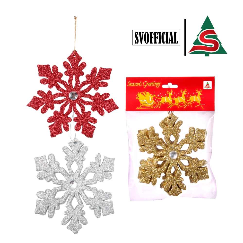 เกล็ดหิมะลายดอกไม้แต่งกากเพชร ขนาด 15 cm จุ2ชิ้น/ถุง คละสี Ornaments