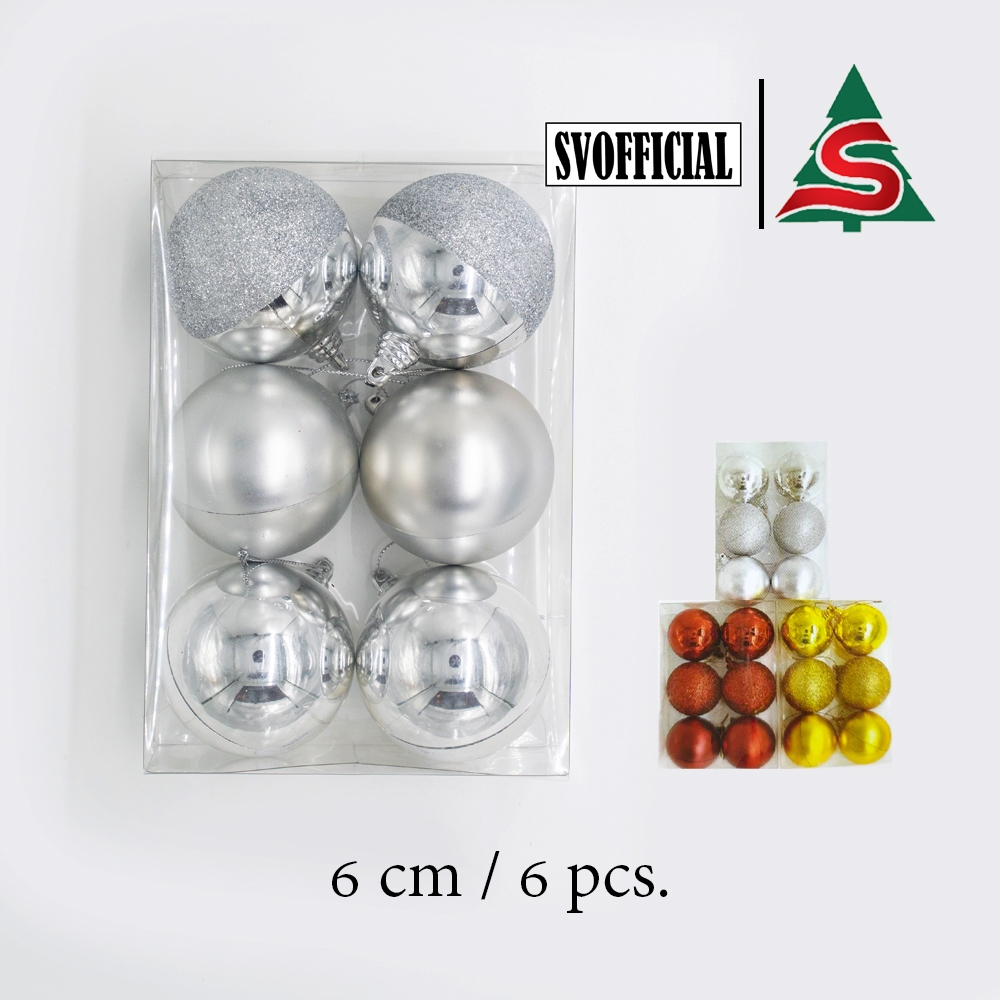 บอลเงา/ด้าน กากเพชรครึ่งลูก ขนาด 6 cm ในกล่องPVCใส บรรจุ 6 ลูก/กล่อง ใช้สำหรับตกแต่งต้นคริสต์มาส Ornaments
