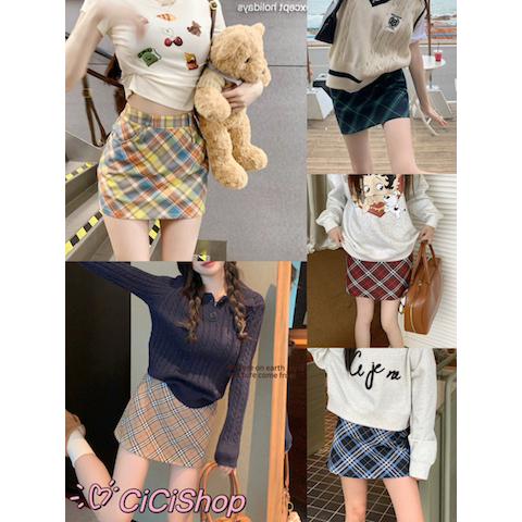 Cicishop(911)กระโปรงทรงเอเข้ารูป ดีเทลตรงเข็มขัดสามารถใส่ได้ 2 สาย มีกระเป๋าด้านข้าง สไตล์อเมริกัน