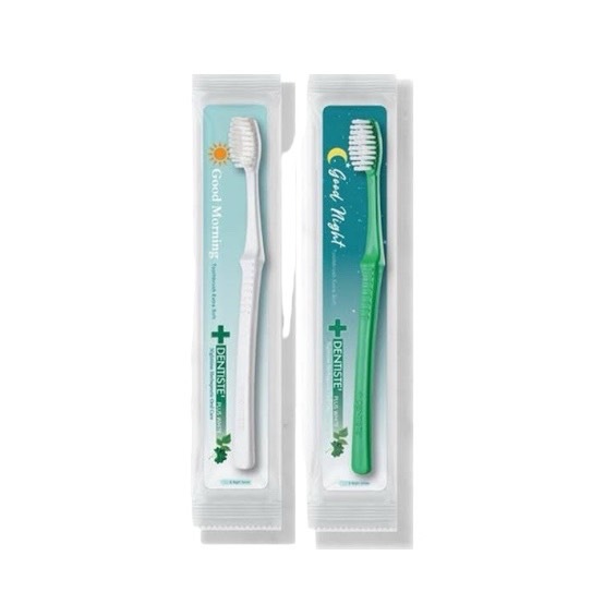 Dentiste แปรงสีฟัน เดนทิสเต้ รุ่นมอร์นิ่ง แอนด์ ไนท์ 1 เซท (Day สีขาว , Night สีเขียว)