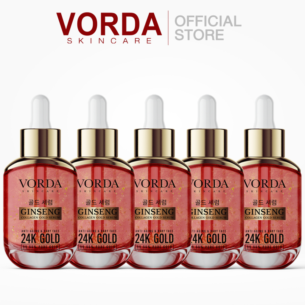 [ 5 ขวด] Vorda Serum เซรั่มหัวเชื้อลบฝ้า โสมคอลลาเจนทองคำ ลบฝ้า กระ จุดด่างดำ ลดริ้วรอย ตึงกระชับ