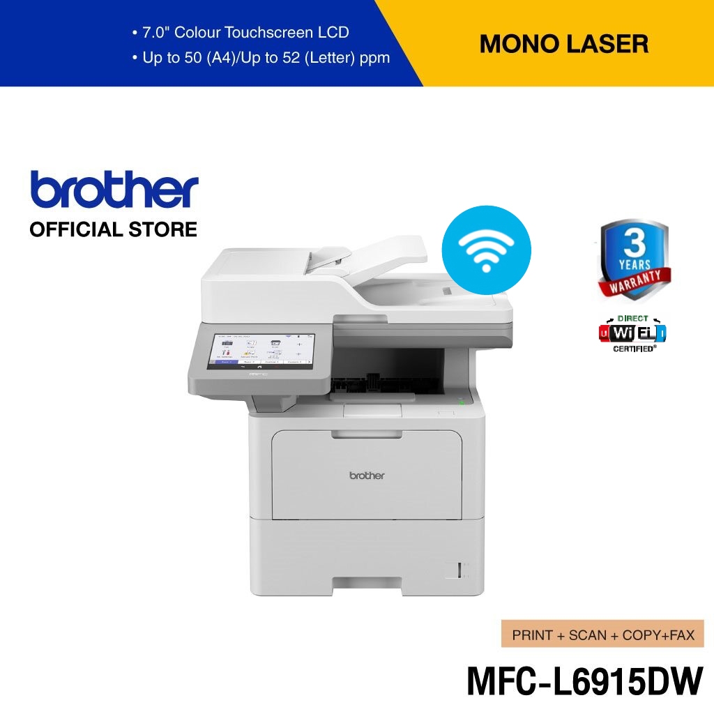 Brother MFC-L6915DW Mono Laser เครื่องพิมพ์เลเซอร์  มัลติฟังก์ชัน, ปริ้นเตอร์ขาว-ดำ (พิมพ์,สแกน,ถ่ายเอกสาร,แฟกซ์)