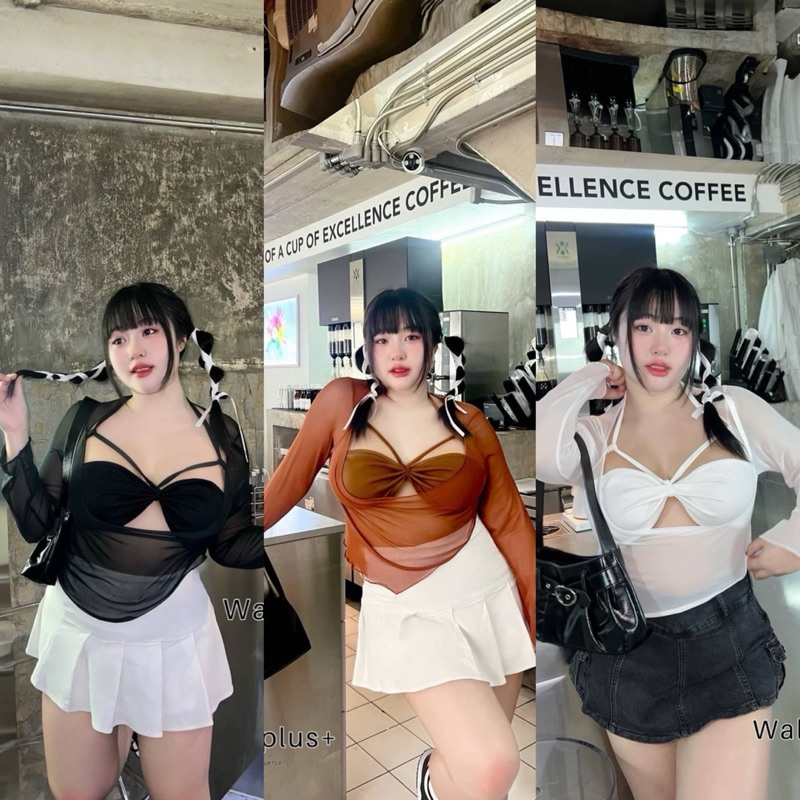 เสื้อตาข่ายคาโก้ แขนยาว แฟชั่นสุดๆ รับลมหนาว แซ่บมากแม่ plussize สาวอวบ