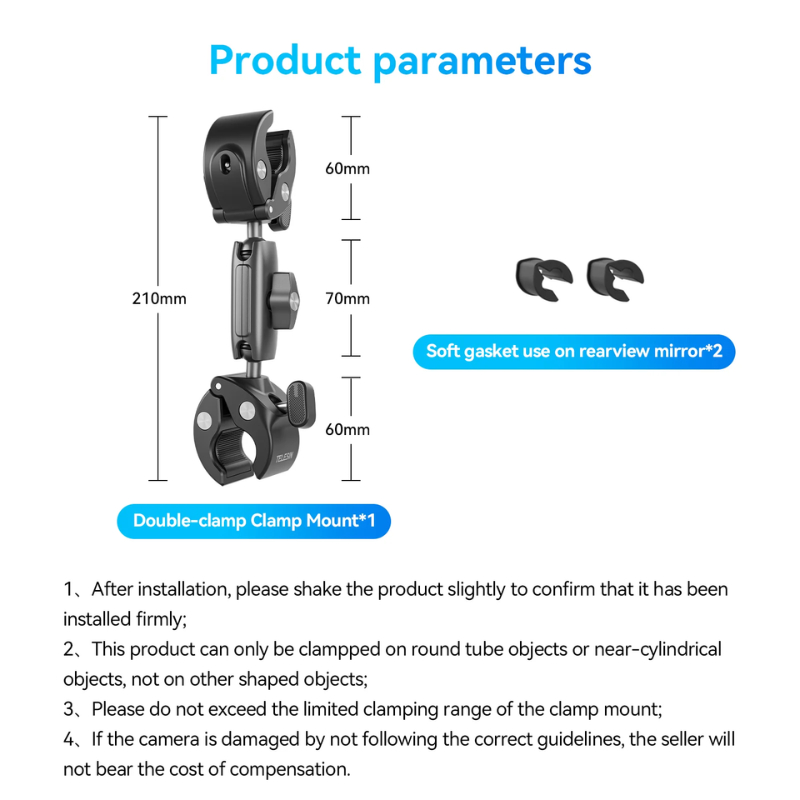Telesin Double-headed Crab Clamp Bike/Moto Pipe Clamp