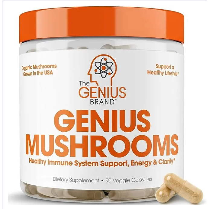 The Genius Brand Lions Mane, Cordyceps and Reishi- Genius Mushroom - Nootropic Brain Supplement for Focus, Natural Energ