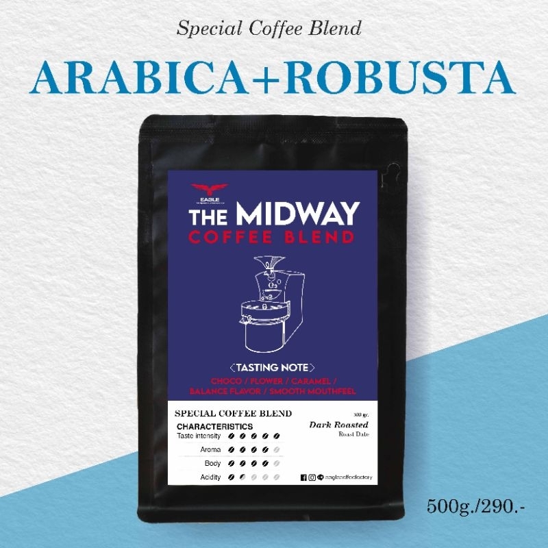 Midway เมล็ดกาแฟเบลนด์ 500 กรัม คั่วเข้ม(Dark Roast)