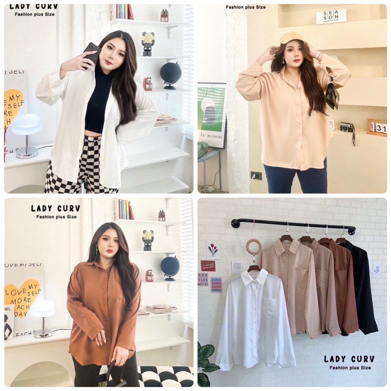 🍅(LC)เสื้อเชิ้ตแขนยาว อกใหญ่ เรียบๆ เก๋ๆ ชิคๆ ใส่เที่ยว ใส่ทำงาน เป็นเสื้อคลุมได้หมด เสื้อผ้าสาวอวบอ้ว พลัสไซส์ ไซส์ใหญ่