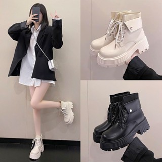 หนารองเท้ายางยืดสไตล์อังกฤษมาร์ติน รองเท้าสายฝอส้นหนา รองเท้…