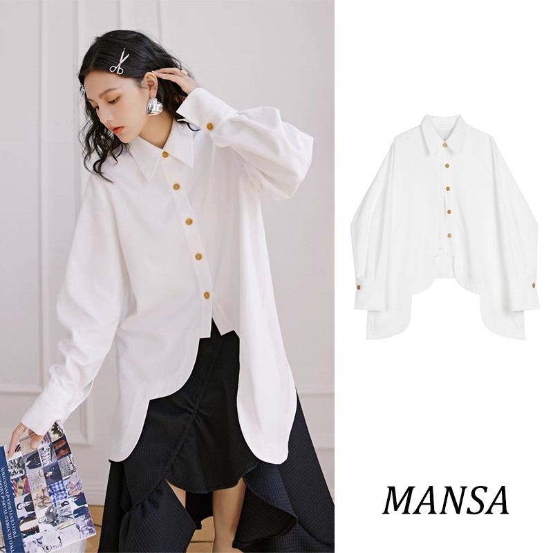 MANSA white asymmetry shirt เสื้อเชิ้ตสีขาวไม่สมมาตร