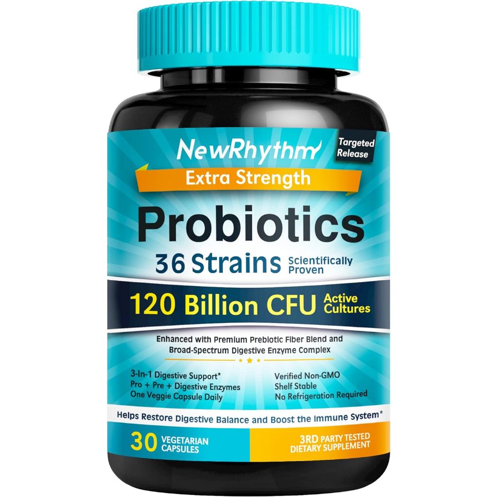 NewRhythm Extra Strength Probiotics 120 Billion CFU 36 Strains, 30 Veg Capsules (No.550)