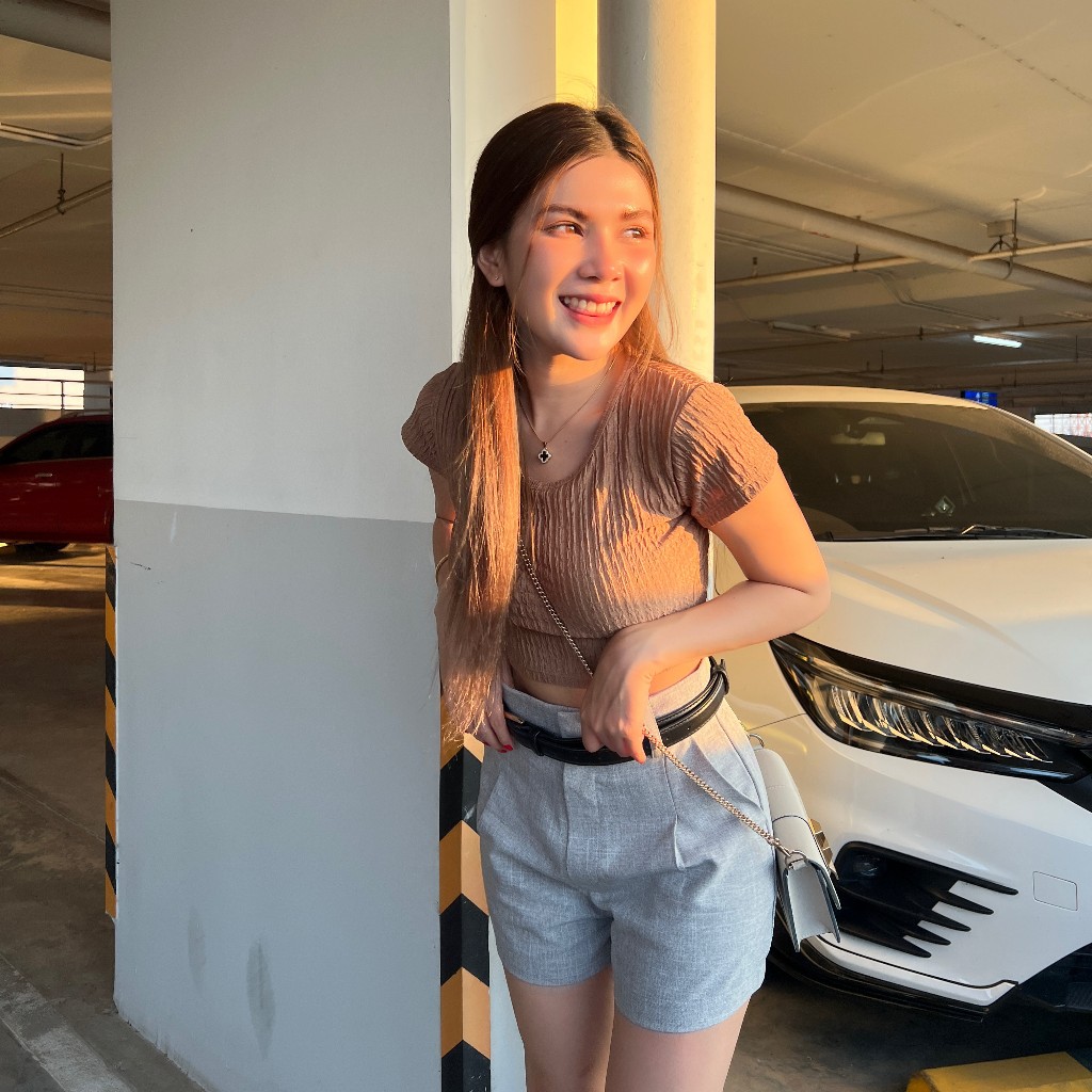 ครอปแขนสั้น ผ้าเปลือกไม้ ทรงคอกลม 🍯 ใส่ง่ายสบายไม่ร้อนไม่คัน รุ่น ครอปน้ำแร่ B-045-1-AA