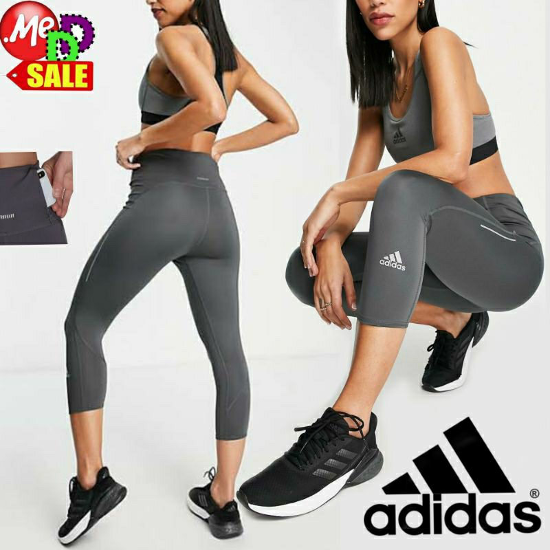 ADIDAS - ใหม่ กางเกงรัดรูปใส่วิ่งออกกำลังกาย เอวยืด+เชือกผูก มีกระเป๋าซิปกันเหงื่อ RUNNING LEGGINGS GU3837 HM1128 H13250