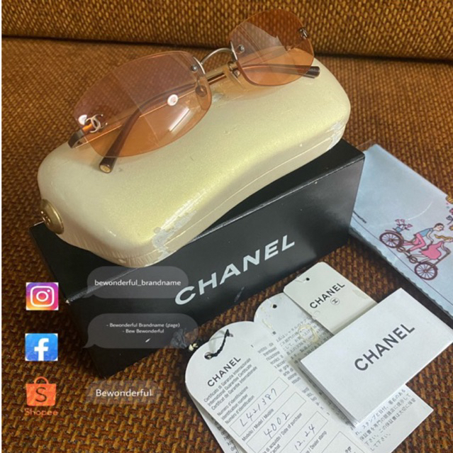 Chanel orange rimless oval 4002 sunglasses แว่นกันแดด ชาแนล แว่นตา แบรนด์เนม ของแท้