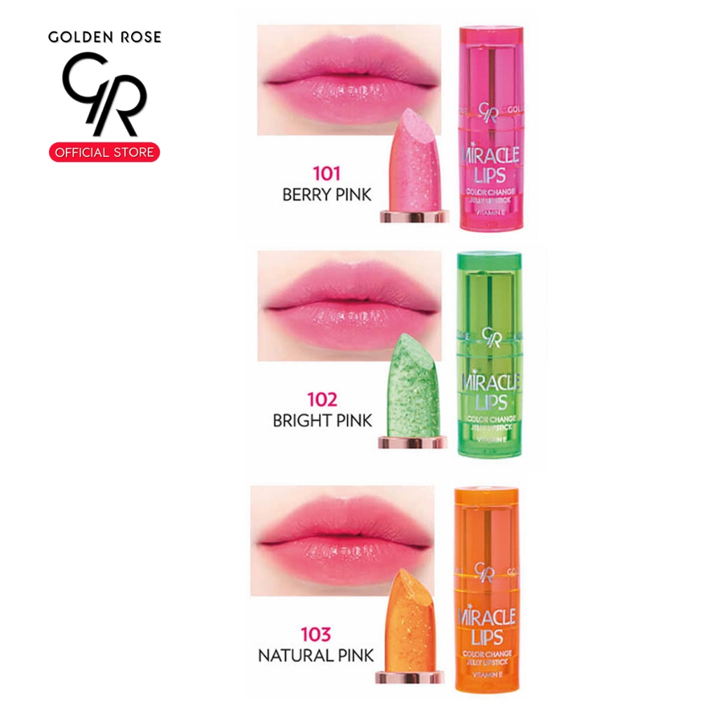 (โค้ดAY9L44 ลด45 ขั้นต่ำ300) Golden Rose Miracle Lips pH Color Changing Jelly Lipstick โกลเด้น โรส ลิปเปลี่ยนสี เนื้อเจ