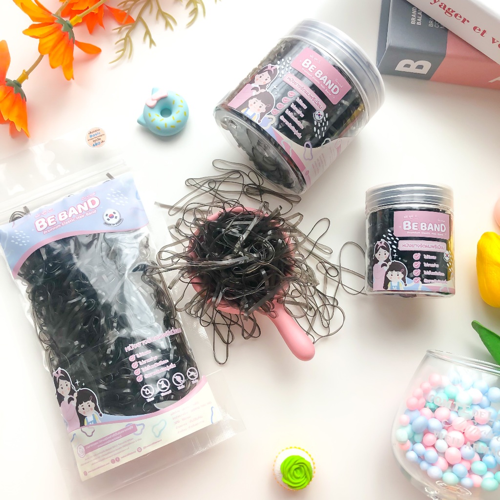 BEBAND หนังยางรัดผมเด็ก ไม่กินผม ไม่ดีดขาดง่าย [ยางเส้นกลางBasic : ใช้รัดผมเด็ก4ปี+] สี Clear Black