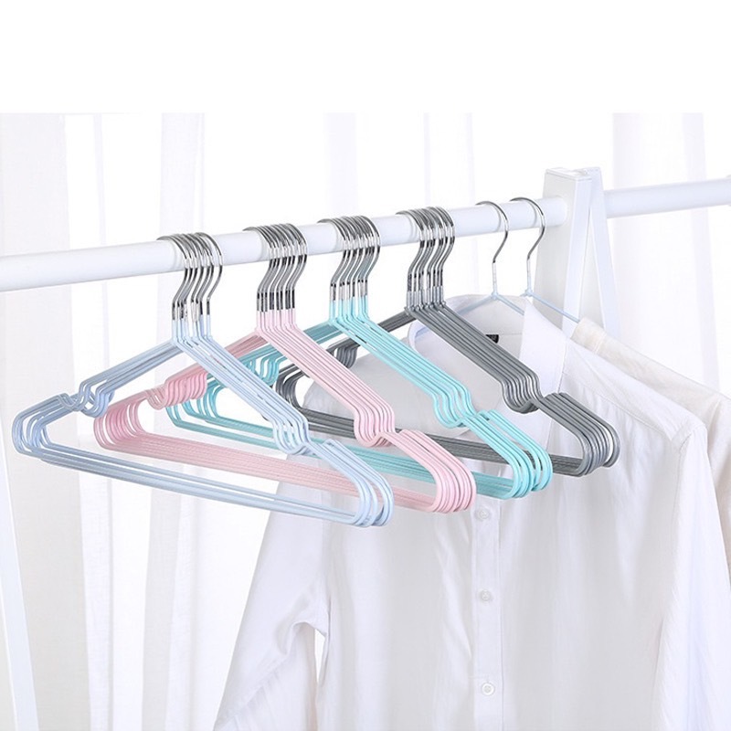 Flash sale 1 แถม 1 (F-072) ไม้แขวนเสื้อผ้า ไม้แขวนเสื้อสแตนเลสหุ้มยางกันลื่น *ขายเป็นชิ้น* (ส่งแบบสุ่มสี)