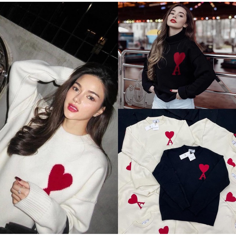 AM KNITS SWEATHER เสื้อไหมพรมเนื้อนุ่ม ดีเทลช่วงอกทอหัวใจนูน3D งานแบรนด์ดังดาราเซเลปใส่กันเยอะมาก