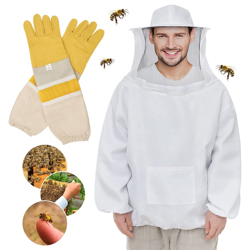 ชุดกันผึ้งต่อย เสื้อกันผึ้งต่อย เสื้อป้องกันผึ้ง หมวก เสื้อ ถุงมือ กันแมลง เลี้ยงผึ้ง beekeeping