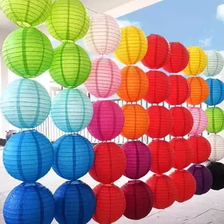 โคมไฟกระดาษ ทรงกลม โคมไฟญี่ปุ่น สีพาสเทล 8นิ้ว 12นิ้ว 16นิ้ว / 20cm 30cm 40cm สร้างบรรยากาศน่ารัก