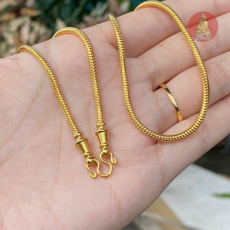 ยูสร้อยพระ ลายกระดูกงูกลมหัวจรวด 2.4 มิล 22k ไม่ลอก ไม่ดำ