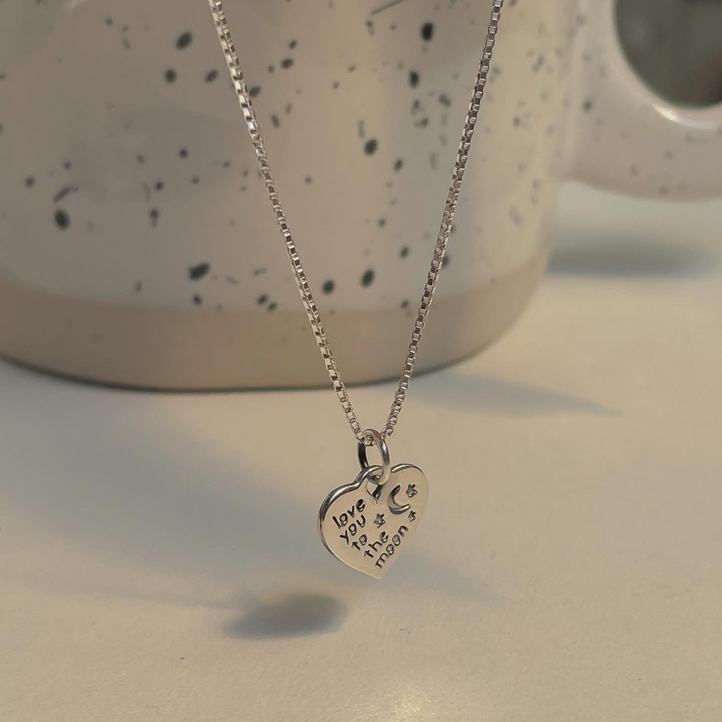 SissyJewelry // สร้อยคอเงิน+กำไลข้อมือ (เอ็นยืด) เงินแท้ จี้ Love u to the moon heart  Free gift box