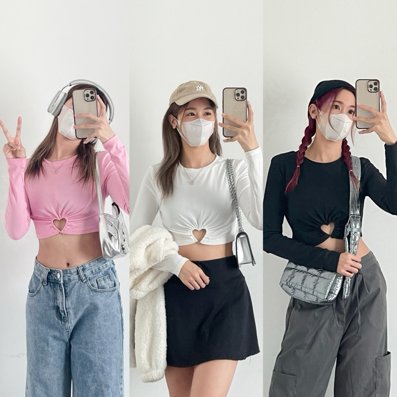 Lalapis | HEART LONG SLEEVE เสื้อยืดแขนยาวแต่งหัวใจ