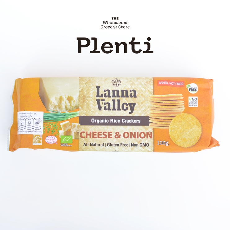 Vegan cheese and Onion Toasted Rice Cracker Lanna Valley 100g