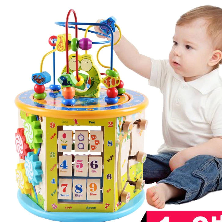 ของเล่นไม้เสริมพัฒนาการ กล่องกิจกรรมไม้ Todds & Kids Toys 8 กิจกรรม รุ่นไม้หนา ขดลวดดึงออกมาเล่นข้างนอกได้