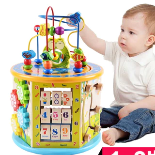 ของเล่นไม้เสริมพัฒนาการ กล่องกิจกรรมไม้ Todds & Kids Toys 8 กิจกรรม รุ่นไม้หนา ขดลวดดึงออกมาเล่นข้างนอกได้