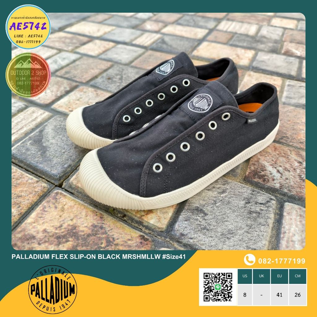 PALLADIUM FLEX SLIP-ON BLACK MRSHMLLW #Size41 รองเท้ามือสอง ของแท้ สภาพดี จัดส่งเร็ว