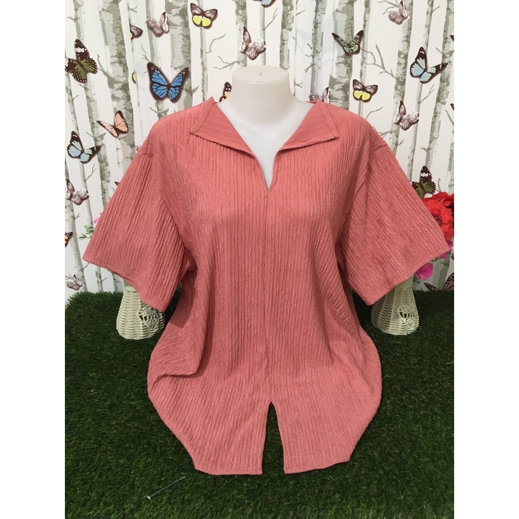 เสื้อแฟชั่นคอวีแขนสั้น ผ้าทอฟฟี่สีพื้น อก 44-46-48-50นิ้ว สาวอวบใส่สวยมาก รุ่น2004-2005-2008