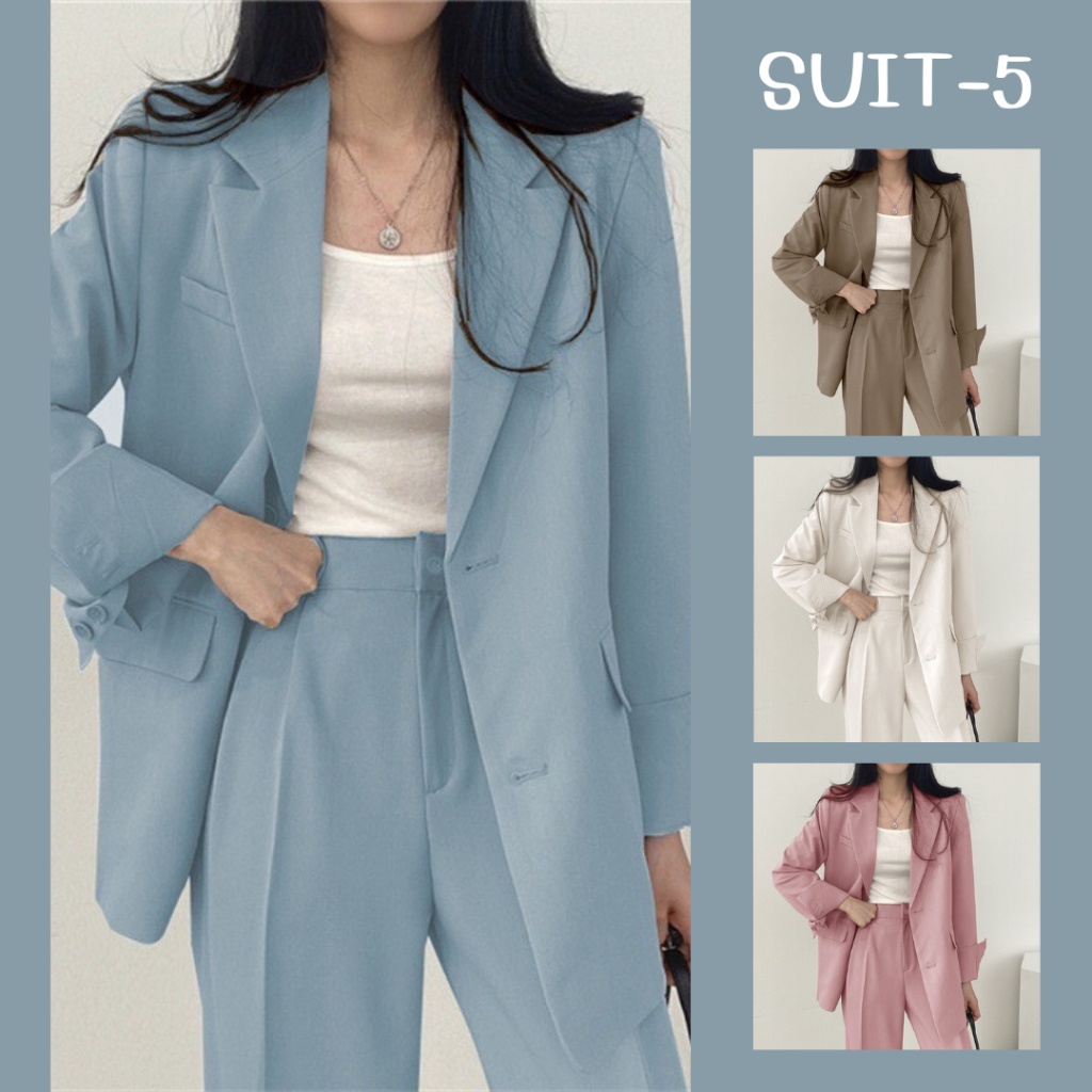 SUIT-5 ชุดเซ็ตสูท เสื้อสูท สำหรับผู้หญิง เสื้อแขนยาว กางเกงขายาว มีซับใน ผ้าคุณภาพดี ใส่ทำงาน พร้อมส่ง