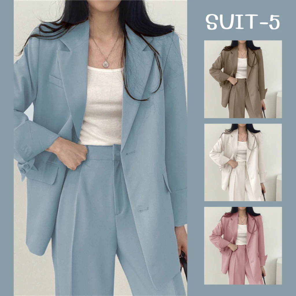 SUIT-5 ชุดเซ็ตสูท เสื้อสูท สำหรับผู้หญิง เสื้อแขนยาว กางเกงขายาว มีซับใน ผ้าคุณภาพดี ใส่ทำงาน พร้อมส่ง