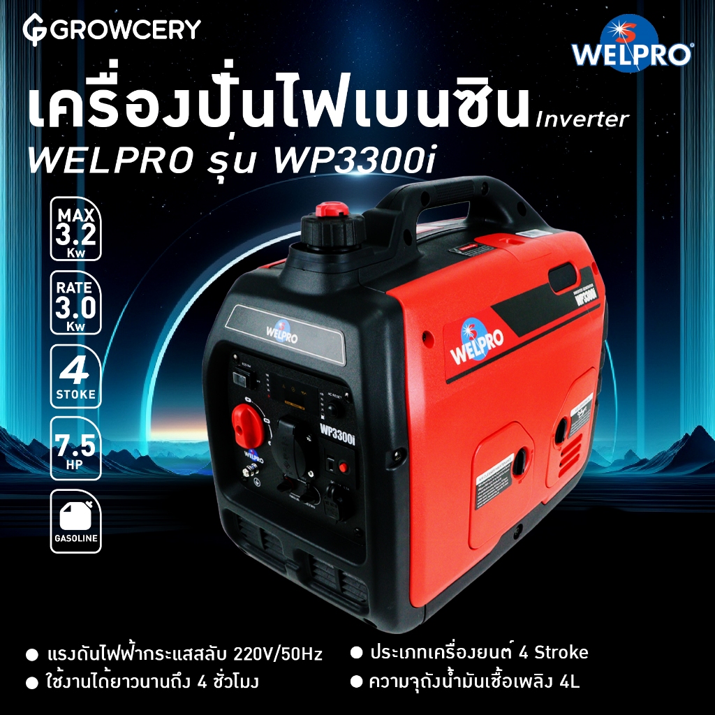 [G] เครื่องกำเนิดไฟฟ้าอินเวอร์เตอร์ ยี่ห้อ WELPRO รุ่น WP3300i กำลังไฟฟ้าสูงสุด 3.3 Kw โดย FARMiiLY 