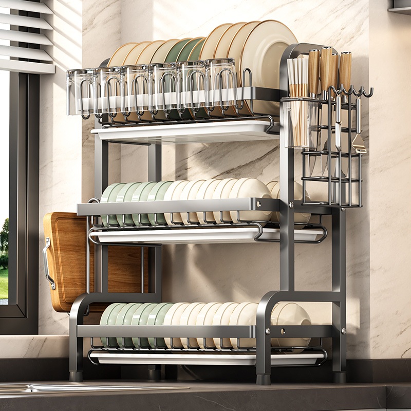 Rack New ชั้นวางจานสแตนเลส 3/2ชั้น ที่คว่ําจาน 304 ที่คว่ำจาน ชั้นวางจาน ขียงตั้งโต๊ะ ทนทาน วางของในครัว