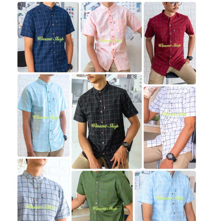 👔เสื้อเชิ้ตคอจีนตารางแขนสั้น👔ผ้า Oxford ทรงสลิมคัตติ้งเนี๊ยบมากกกก✨✨
