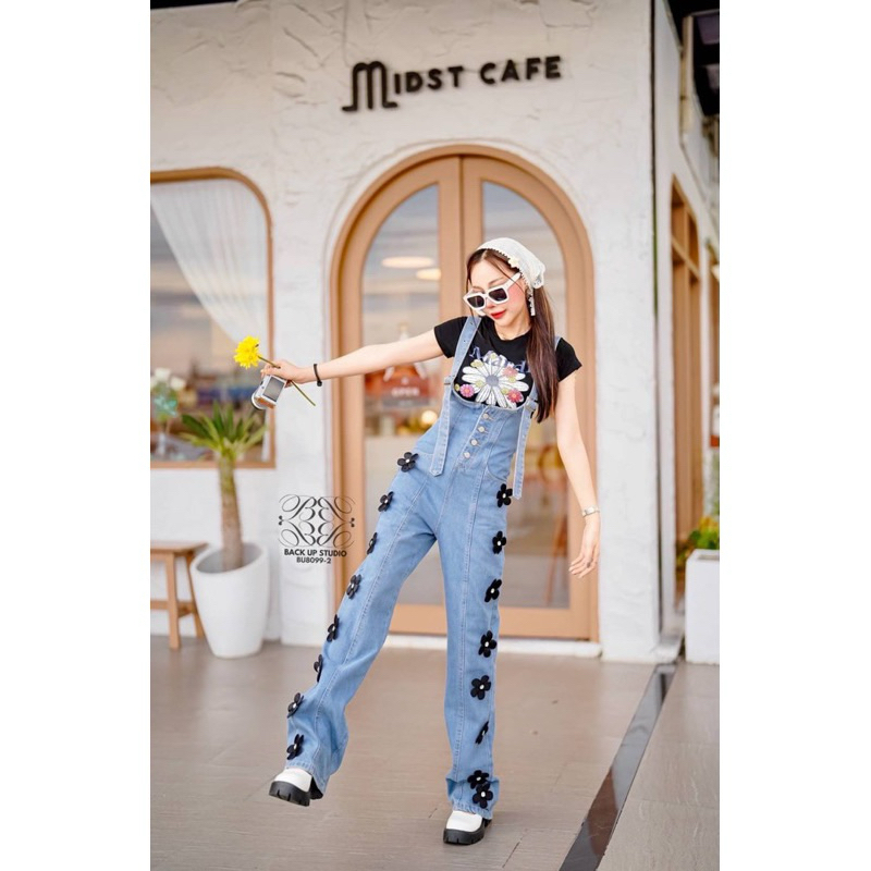 ชุดเอี๊ยมกางเกงยีนส์ทรงกระบอก ปักดอกไม้3D🌼🌸 งานทำมือ S-6XL - รูปที่ 3