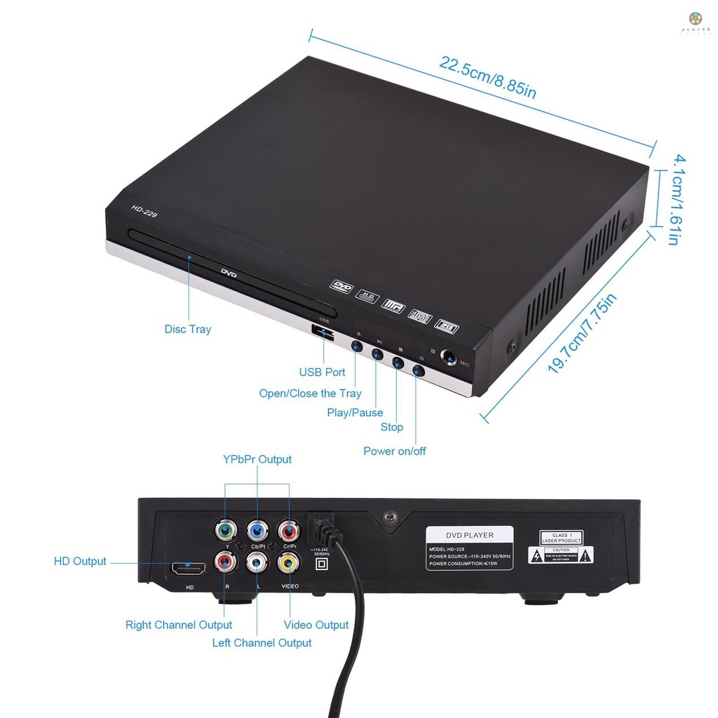 เครื่องเล่น DVD ต่อทีวี VCD / CD / USB 5.1 พร้อมสาย HDMI และขั้วต่อไมโครโฟน แผ่น dvd เครื่องเล่นซีดี วิดีโอ
