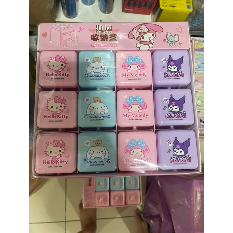 กล่องลิ้นชักเก็บของ ลายการ์ตูน Sanrio Hello Kitty Cinnamoroll My Melody Kuromi น่ารัก ขนาดเล็ก สําหรับเก็บเครื่องประดับ