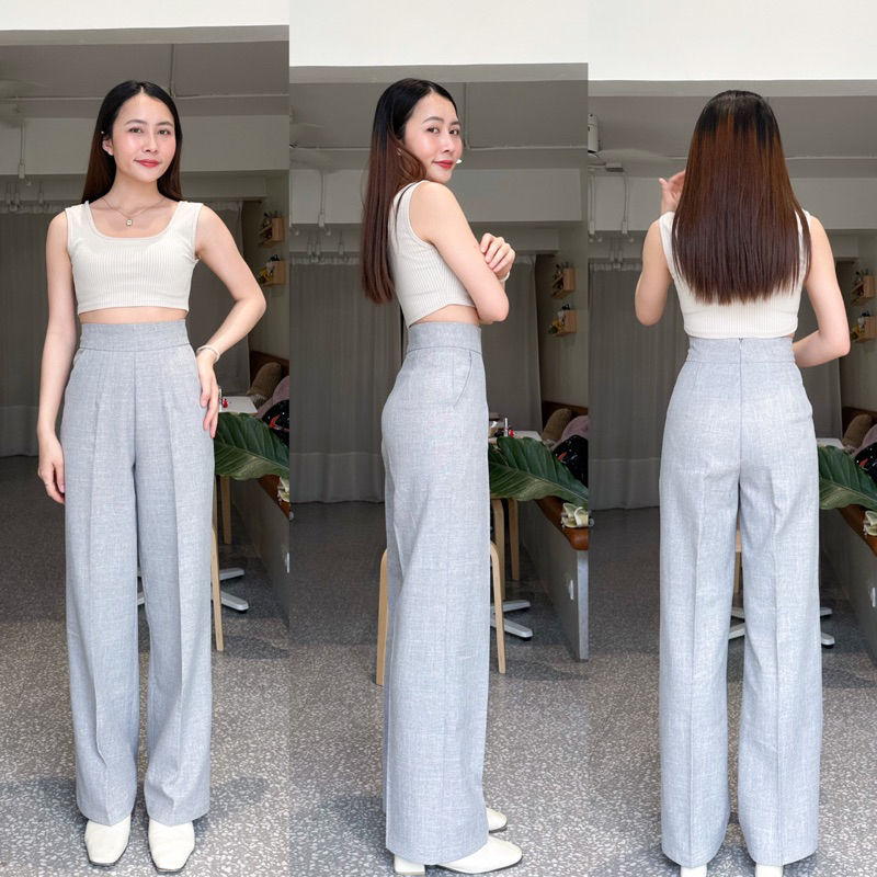 Neww กางเกงขากระบอกกลาง ดีเทลซิปหลัง เนื้อผ้าโซดา รุ่น Kylie Pants ผ้าไม่ยืดแนะนำให้เผื่อไซส์