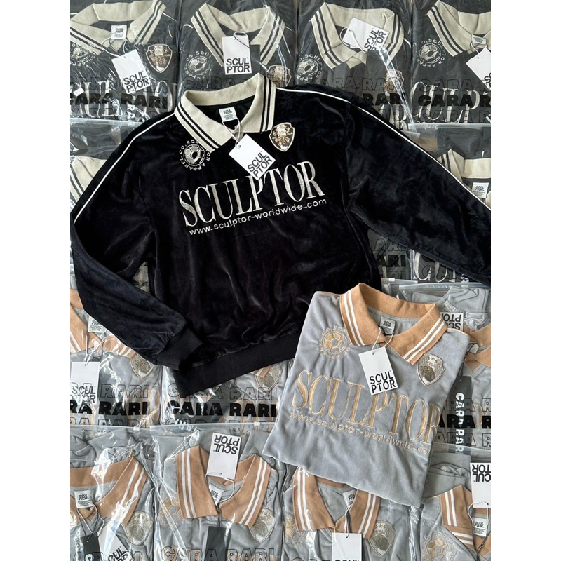 SCULPTOR OVERSIZE SWEATER 🖤❄️👟เสื้อสเวตเตอร์แขนยาว ผ้าเนื้อกำมะหยี่ ผ้าเป๊ะตามแบรนด์ ดีเทลงานปักทุกจ