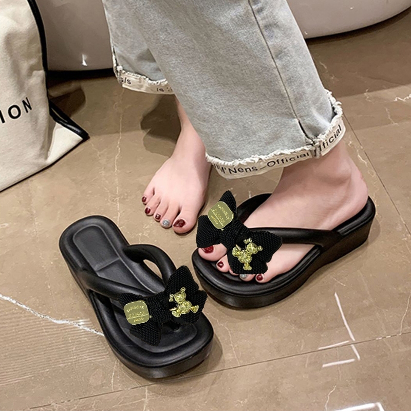 Luckkyshoes รองเท้าหูหนีบเสริมส้นมาใหม่น้ำหนักเบาใส่สบายเท้าสุดๆแต่งตัวติดโบว์น่ารักๆๆมีให้เลือก ถึง4สีสวยๆบอกเลยง