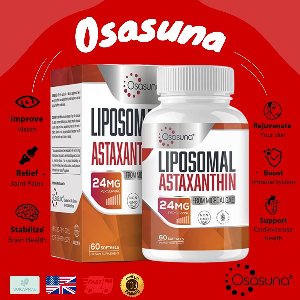 พร้อมส่ง Osasuna Liposomal Astaxanthin 24mg แอสตาแซนธิน 60 ซอฟท์เจล Maximum Absorption Antioxidant