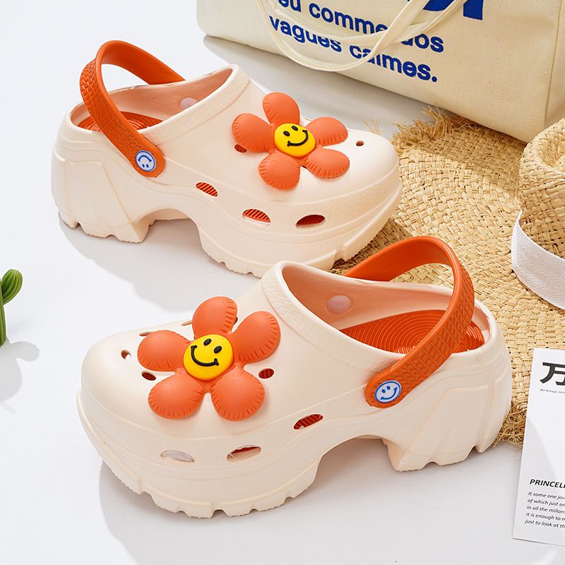 พร้อมส่ง รองเท้าหัวโต ผู้หญิง ผู้ชายคนหนึ่ง พื้นหนา ไซส์ 35-40 กันลื่น กันน้ำ ดอกไม้ สติ๊กเกอร์ รองเท้าชายหาด YZ0001