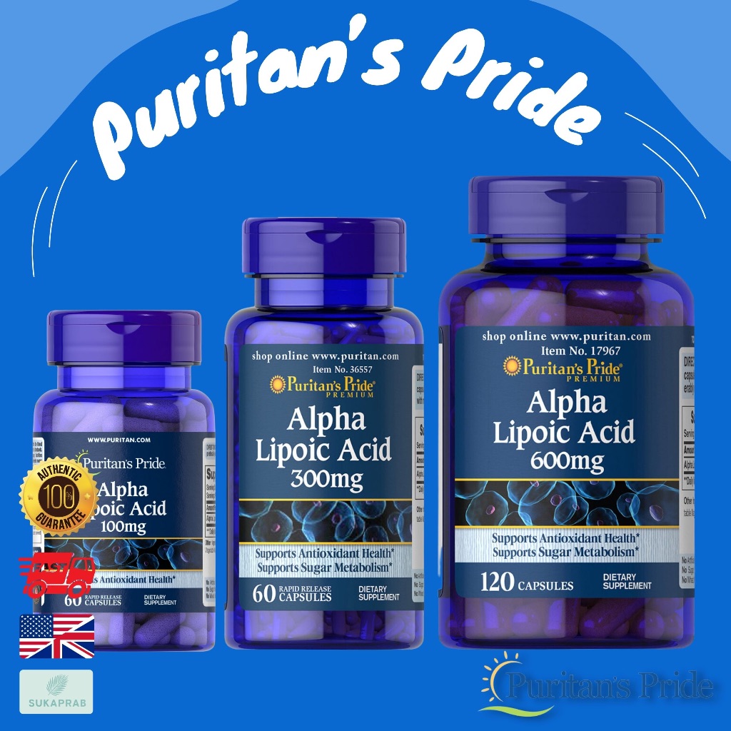 พร้อมส่ง Puritan's Pride Alpha lipoic acid ALA 100 mg 300 mg 600 mg สูตรเข้มข้น บำรุงผิวพรรณและสุขภาพ