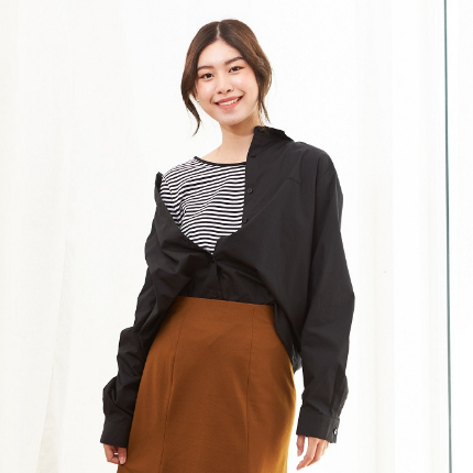 Stephanie เสื้อเชิ๊ตแขนยาวสีดำ ใส่สบาย (OWS53BL)