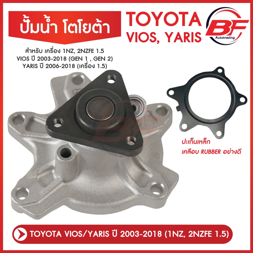 ปั๊มน้ำ VIOS YARIS 2003-2013 1.5 1NZ วีออส 2003-2013 ยารีส 2006-2013 เครื่อง 1.5 ปะเก็นเหล็กเคลือบ RUBBER