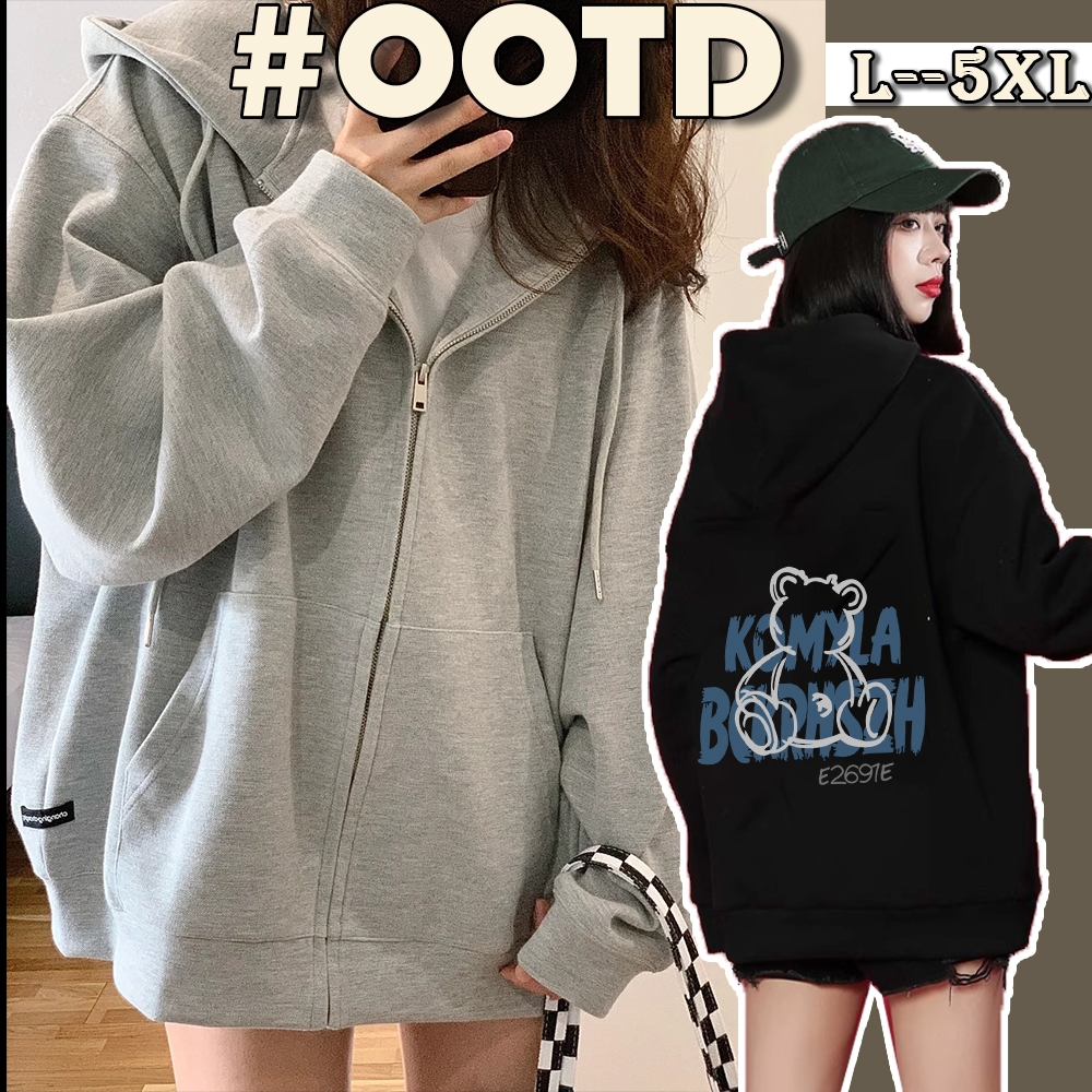 ล้างสต็อก เสื้อผ้าผู้หญิง oversize แฟชั่นสไตล์สตรีทเจ๋งมาก เสื้อฮู้ดมีซิปรูปแบบหมีสุดน่ารัก แบบมีกระเป๋า FUWY538
