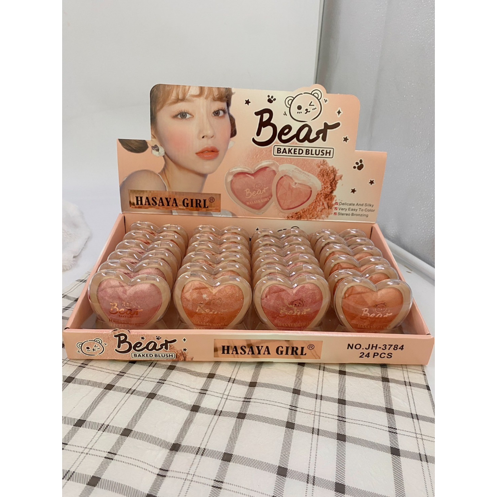JH-3784 HASAYA GIRL บลัชออน โทนส้มเเละชมพูพีชอ่อน ตลับหัวใจ เม็ดสีเเน่นๆ